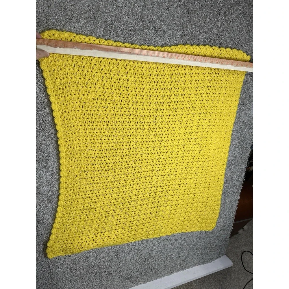 Handmade Crochet Baby‎ Blanket Yellow 33x33 Square Knit Afghan